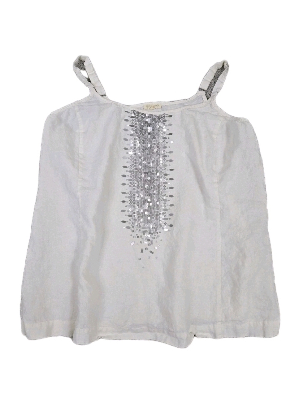 Eileen Fisher Tank Top Ivory Organic Linen Plus 2X Sequins Preppy Summer Natural